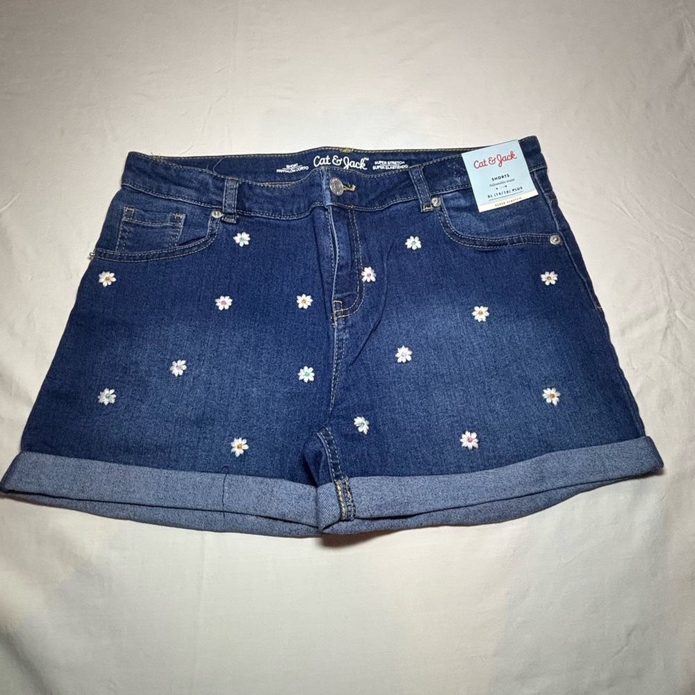 Cat & Jack Women's Dark Blue Jean Shorts with Daisy Embroidery